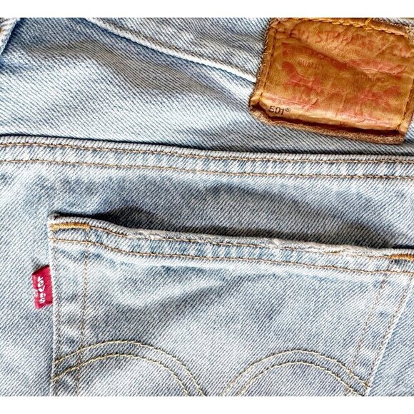 LEVI'S 501 Cut Off Button Fly Patchwork Distressed Shorts Size 28 - Picture 7 of 8